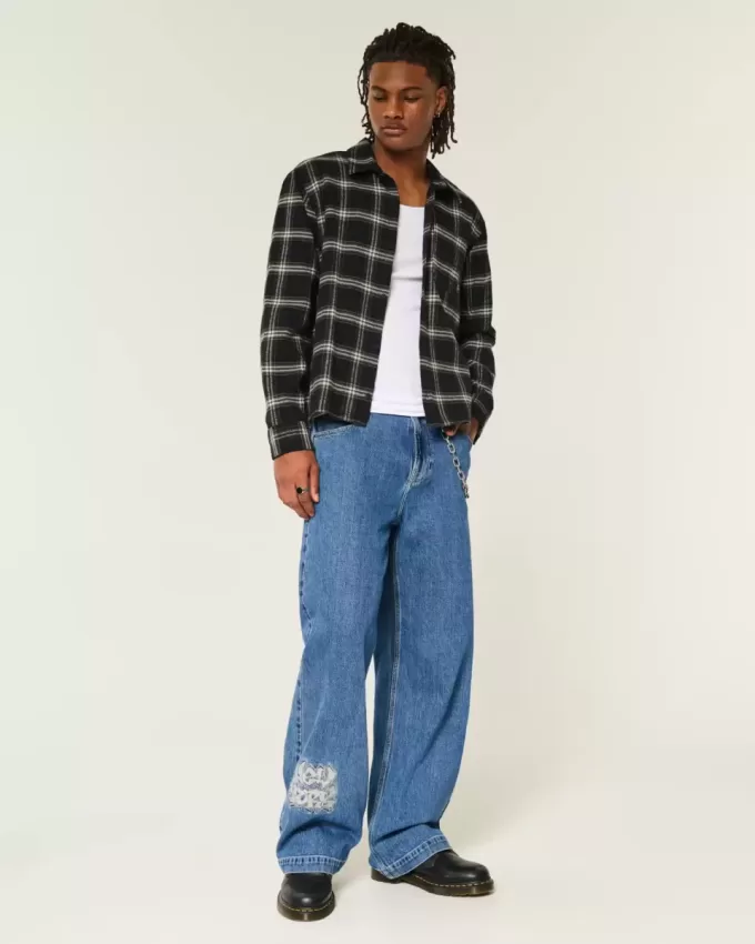 Medium Wash NYC Graphic Super Baggy Jeans Medium Wash NYC Graphic Super Baggy Jeans