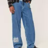Medium Wash NYC Graphic Super Baggy Jeans Medium Wash NYC Graphic Super Baggy Jeans