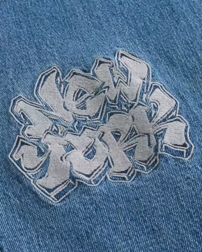 Medium Wash NYC Graphic Super Baggy Jeans Medium Wash NYC Graphic Super Baggy Jeans