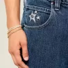 Medium Wash Star Graphic Skater Baggy Jeans