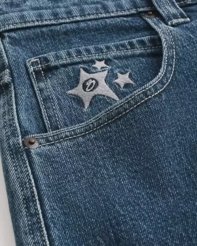 Medium Wash Star Graphic Skater Baggy Jeans