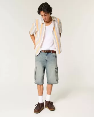 Medium Wash Super Baggy Denim Cargo Shorts