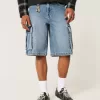Medium Wash Super Baggy Denim Cargo Shorts Medium Wash Super Baggy Denim Cargo Shorts