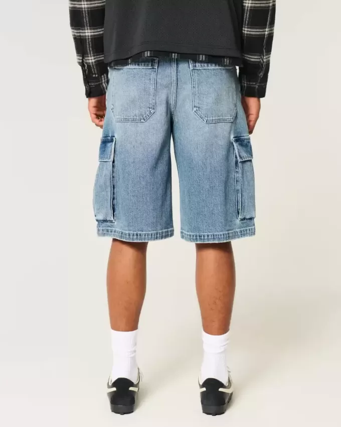 Medium Wash Super Baggy Denim Cargo Shorts Medium Wash Super Baggy Denim Cargo Shorts
