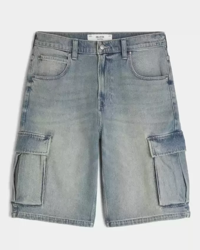 Medium Wash Super Baggy Denim Cargo Shorts Medium Wash Super Baggy Denim Cargo Shorts