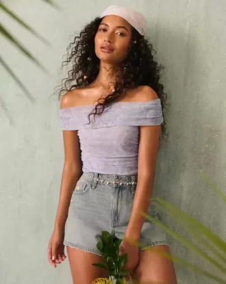 Mesh Foldover Off-the-Shoulder Top