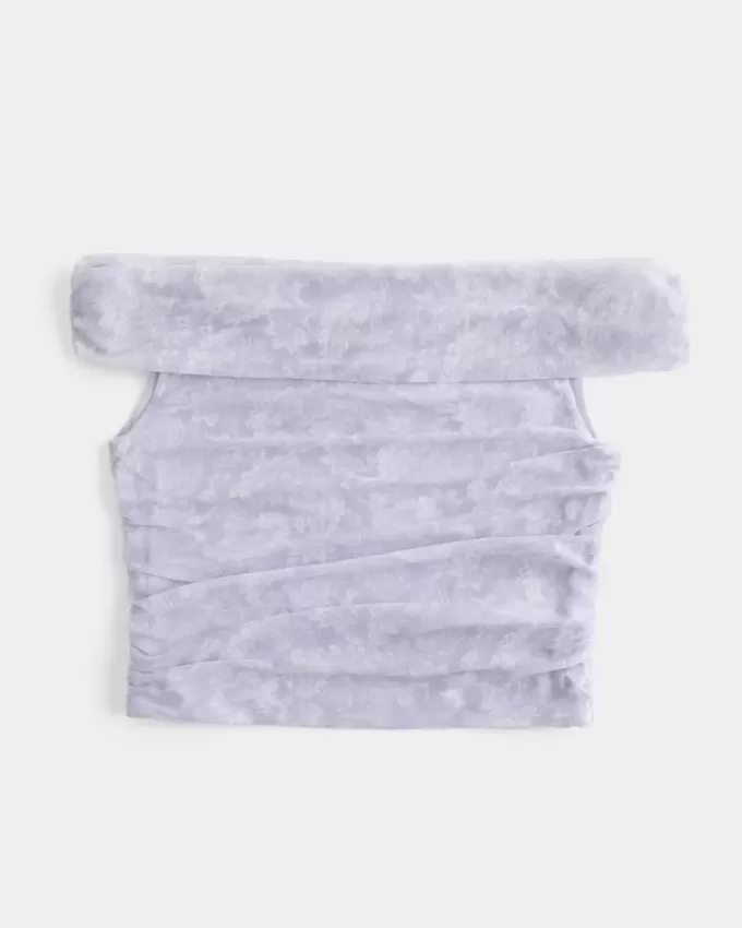 Mesh Foldover Off-the-Shoulder Top