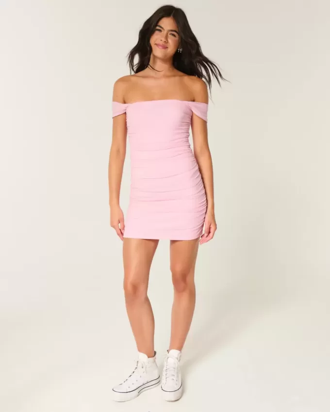 Mesh Off-the-Shoulder Bodycon Dress
