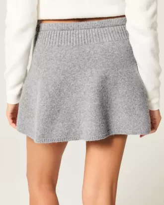 Mid-Rise Circle-Cut Sweater-Knit Mini Skirt
