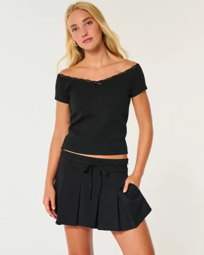 Mid-Rise Pleated Mini Skort