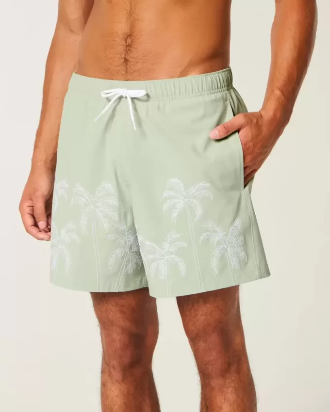 Mid-Thigh Embroidered Volley Swim Trunks