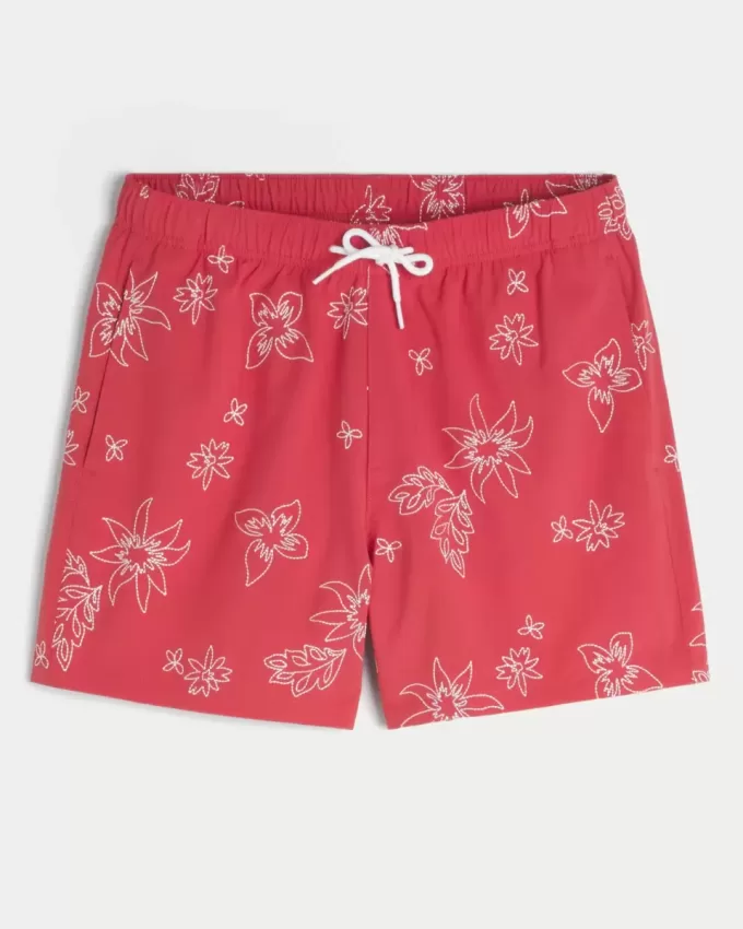 Mid-Thigh Embroidered Volley Swim Trunks