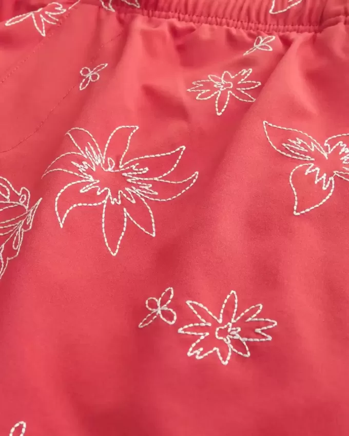 Mid-Thigh Embroidered Volley Swim Trunks