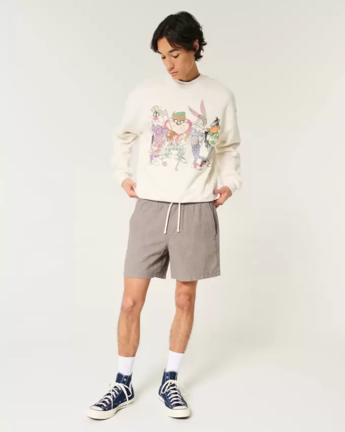 Mid-Thigh Linen-Blend Pull-On Shorts Mid-Thigh Linen-Blend Pull-On Shorts