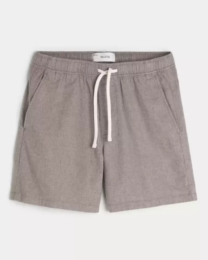Mid-Thigh Linen-Blend Pull-On Shorts Mid-Thigh Linen-Blend Pull-On Shorts