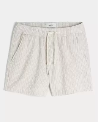 Mid-Thigh Linen-Blend Seersucker Shorts