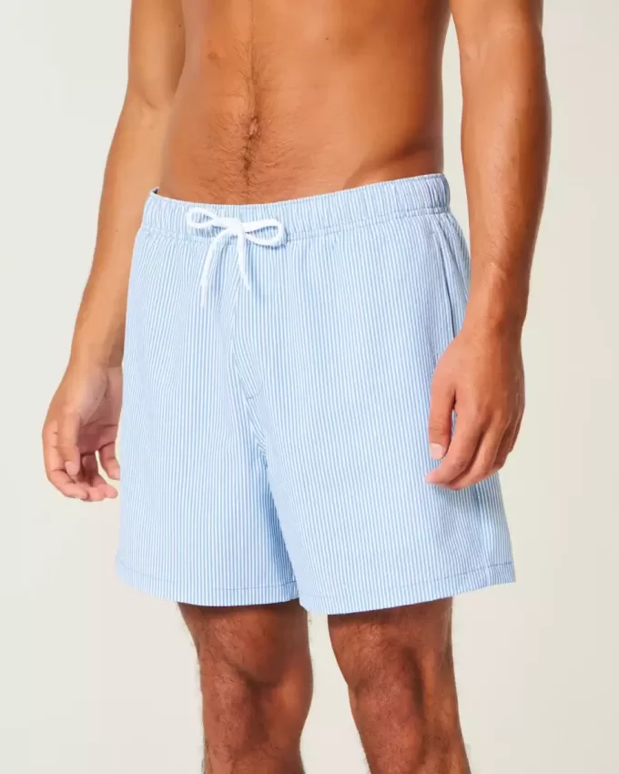 Mid-Thigh Seersucker Volley Swim Shorts