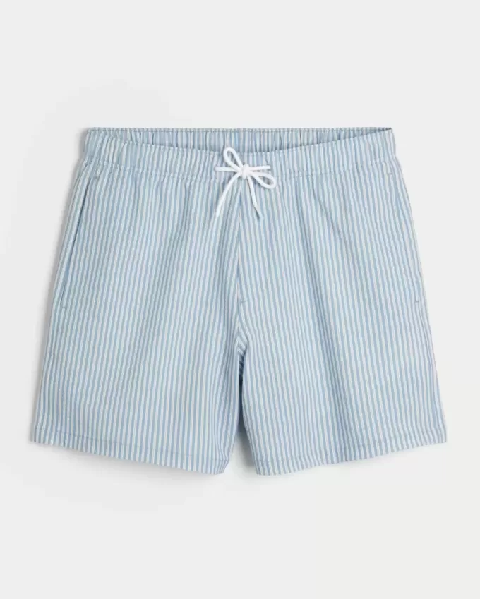 Mid-Thigh Seersucker Volley Swim Trunks