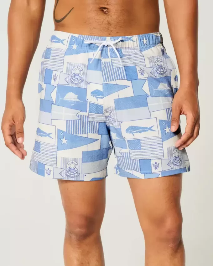 Mid-Thigh Seersucker Volley Swim Trunks