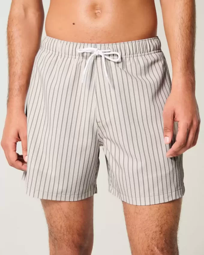 Mid-Thigh Seersucker Volley Swim Trunks