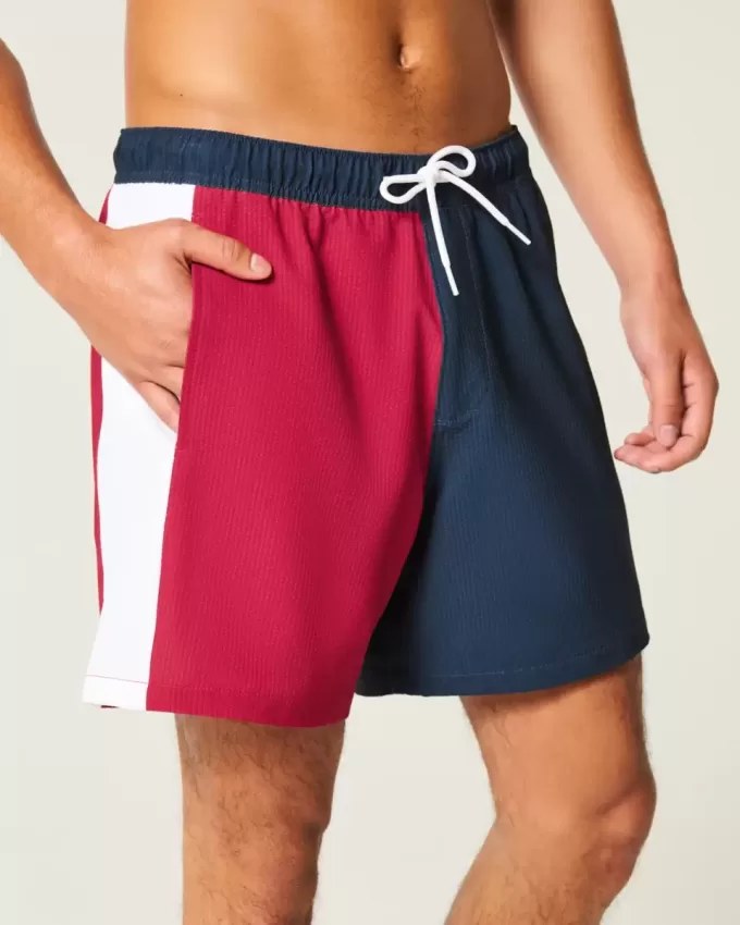 Mid-Thigh Seersucker Volley Swim Trunks