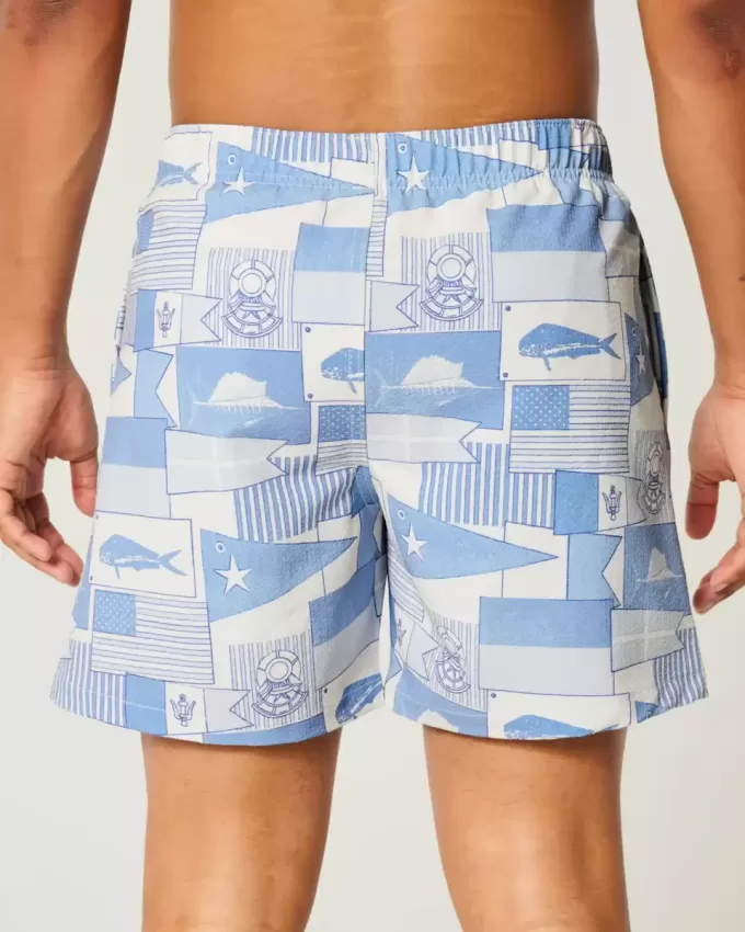 Mid-Thigh Seersucker Volley Swim Trunks