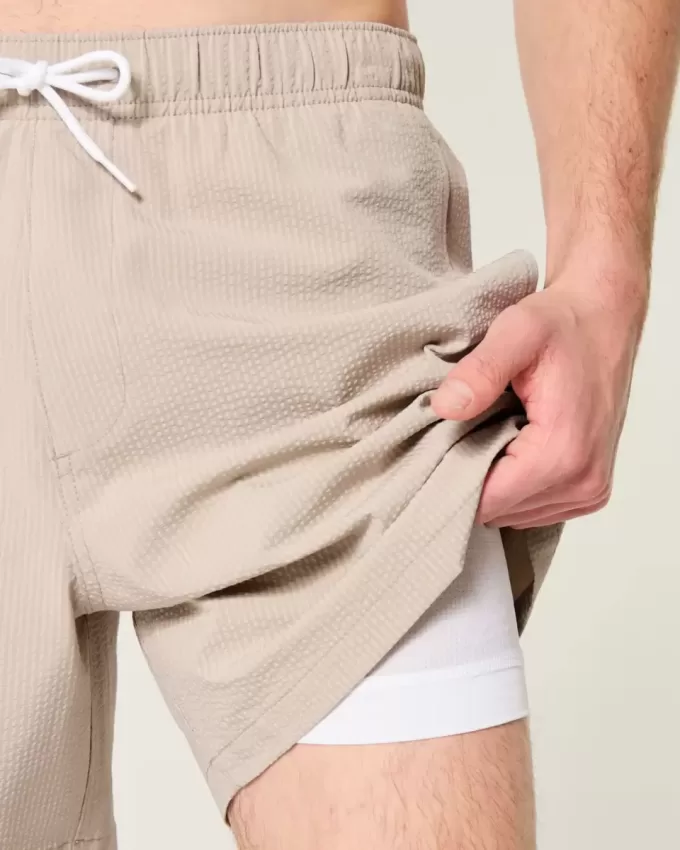 Mid-Thigh Seersucker Volley Swim Trunks