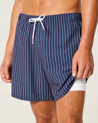 Mid-Thigh Seersucker Volley Swim Trunks