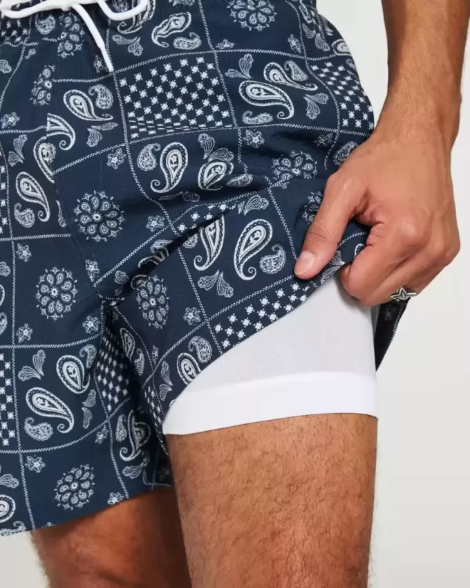 Mid-Thigh Seersucker Volley Swim Trunks