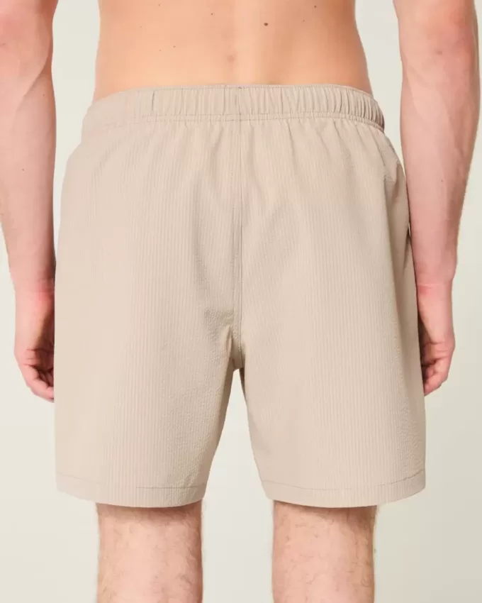 Mid-Thigh Seersucker Volley Swim Trunks
