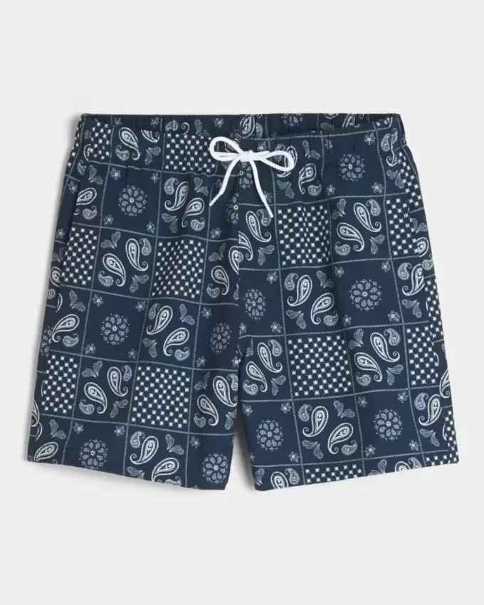 Mid-Thigh Seersucker Volley Swim Trunks