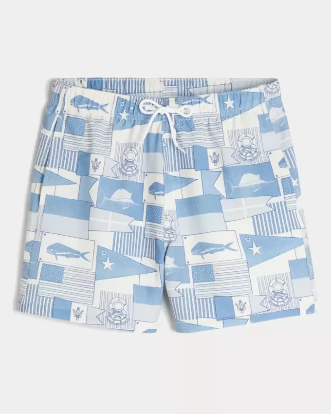 Mid-Thigh Seersucker Volley Swim Trunks
