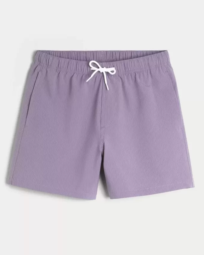 Mid-Thigh Seersucker Volley Swim Trunks