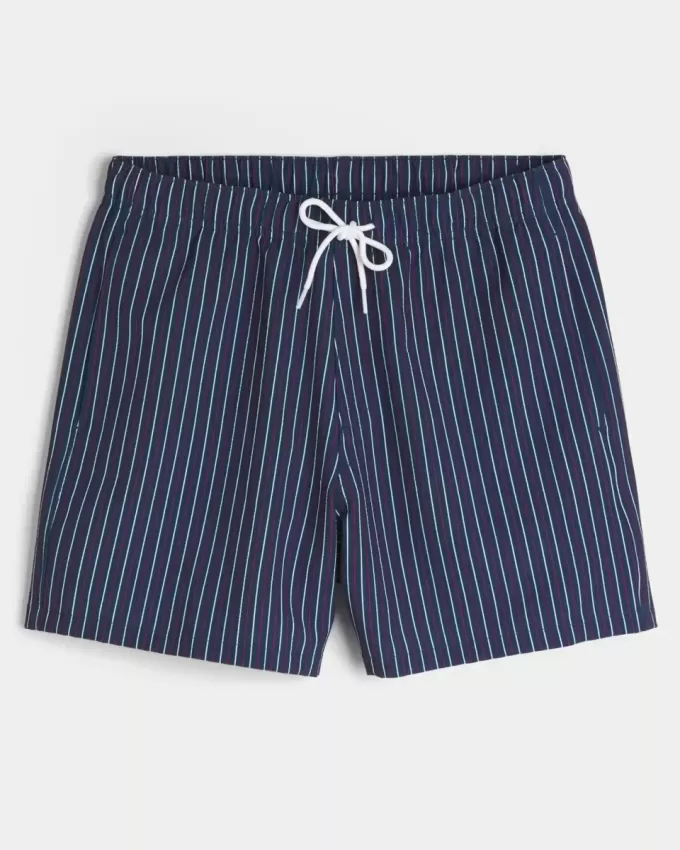 Mid-Thigh Seersucker Volley Swim Trunks
