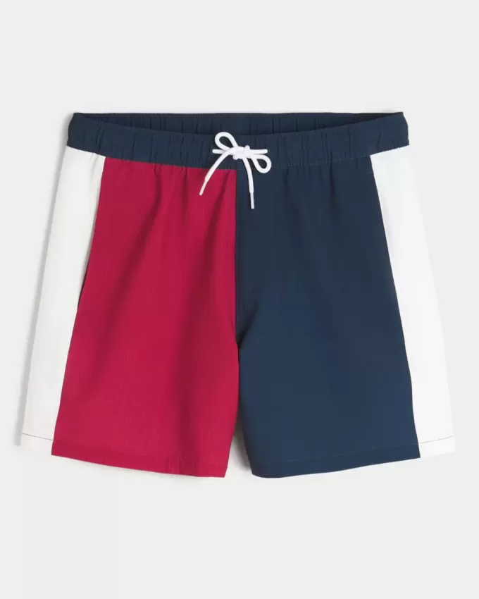 Mid-Thigh Seersucker Volley Swim Trunks