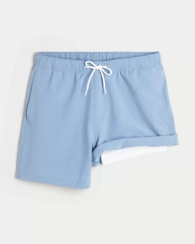 Mid-Thigh Seersucker Volley Swim Trunks