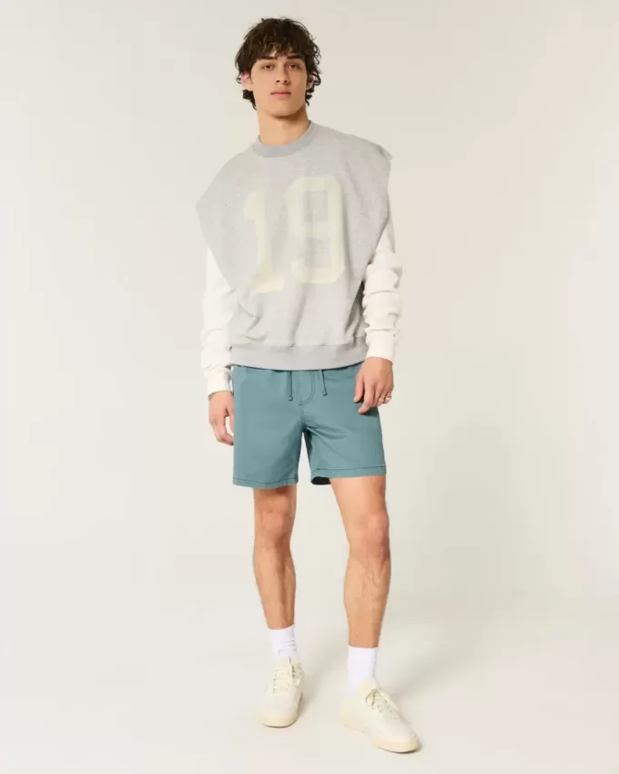 Mid-Thigh Twill Pull-On Shorts