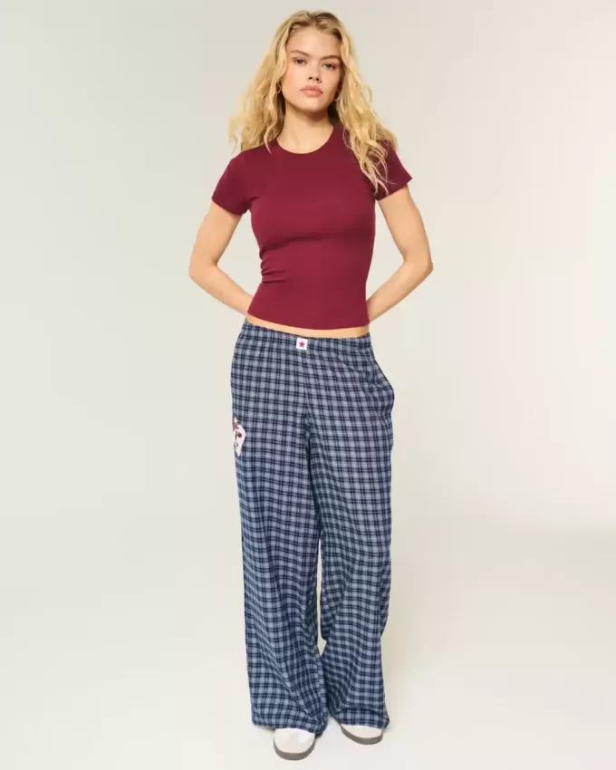 Number Graphic Baggy Flannel Pants