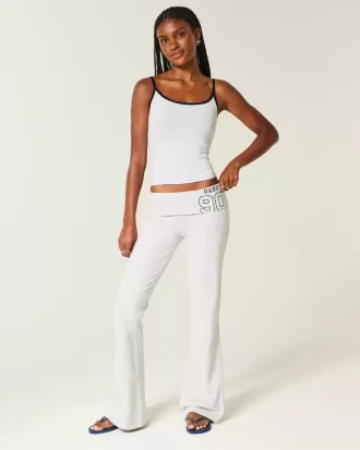 Number Graphic Foldover Waist Flare Pants