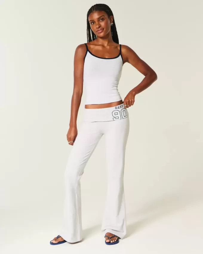 Number Graphic Foldover Waist Flare Pants