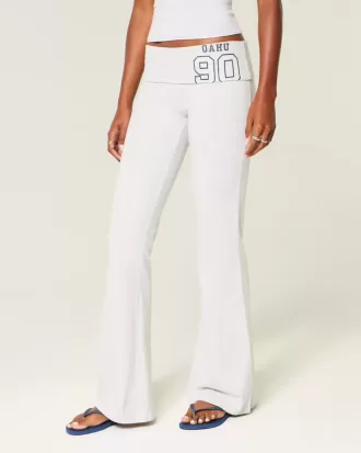 Number Graphic Foldover Waist Flare Pants