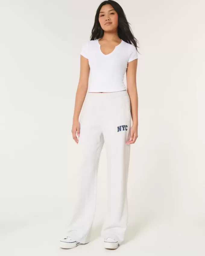 NYC Graphic Fleece Wide-Leg Pants