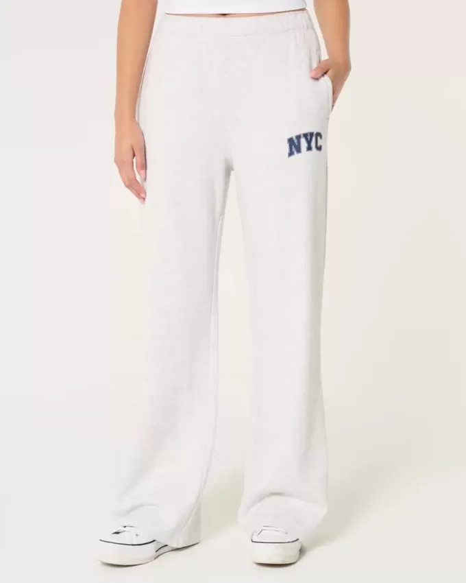 NYC Graphic Fleece Wide-Leg Pants