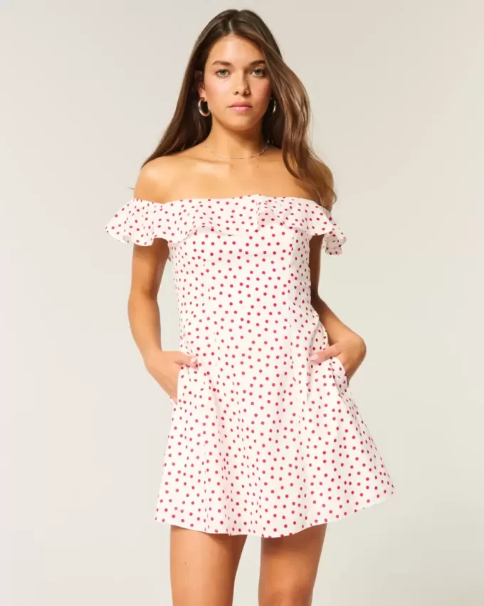 Off-the-Shoulder A-Line Ruffle Mini Dress