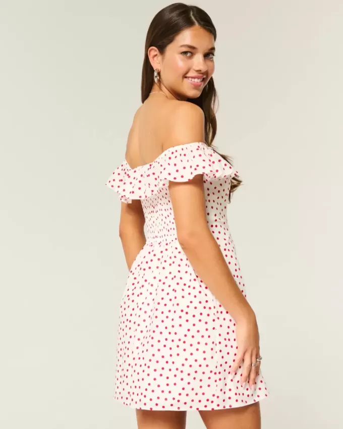 Off-the-Shoulder A-Line Ruffle Mini Dress