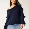 Off-the-Shoulder Bow Applique Sweater