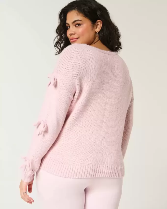 Off-the-Shoulder Bow Applique Sweater