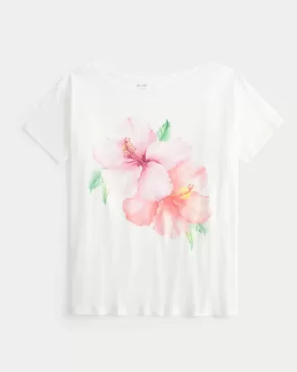 Off-the-Shoulder Hibiscus Graphic Tee