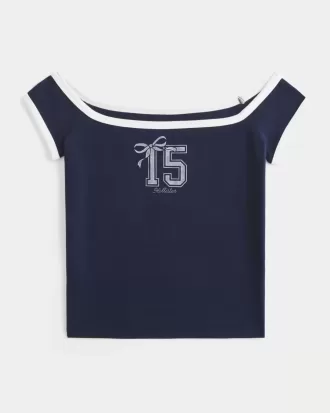 Off-the-Shoulder Logo Graphic Tee