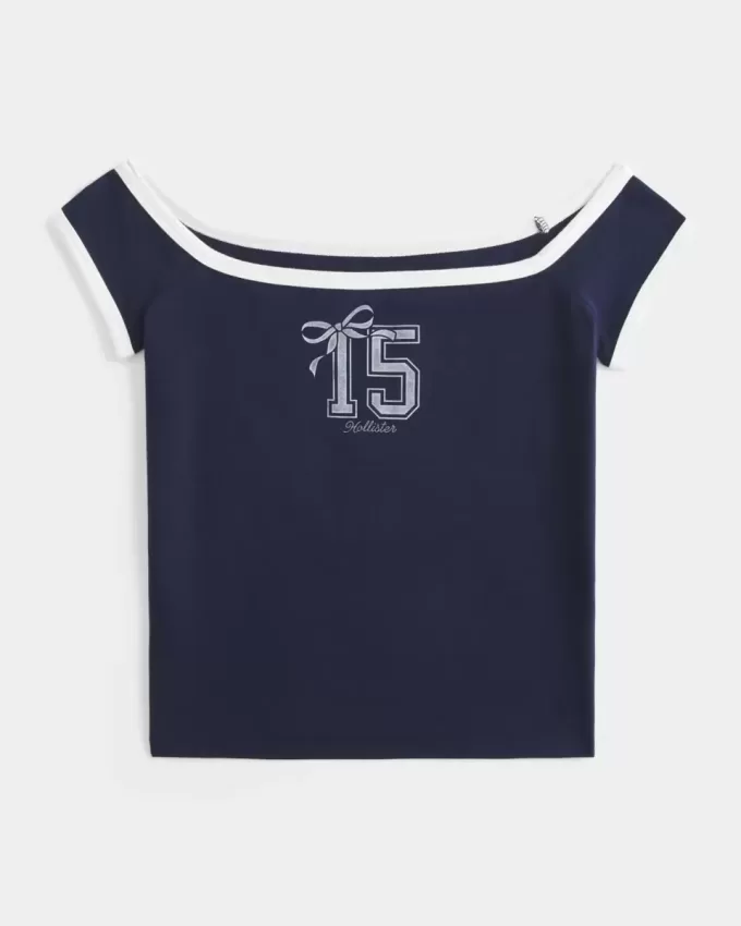 Off-the-Shoulder Logo Graphic Tee